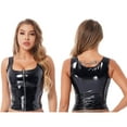 thumbnail image 7 of DPOIS Woman Faux Leather Crop Tank Tops Wet Look Crop Top, 7 of 7
