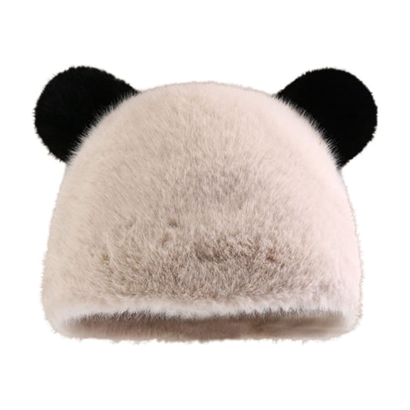 Yuanlong Unisex Bucket Hat Bear Ear Lined Winter Fisherman Cap Thickened Cute Outdoor Activity Headwear