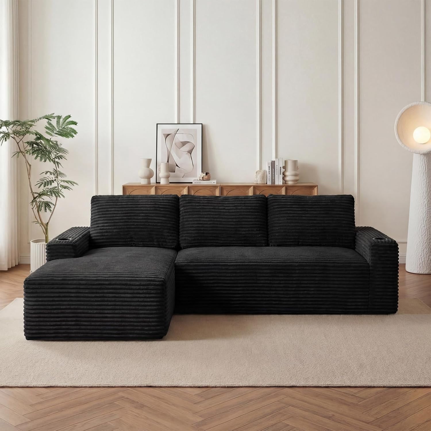 104" Cloud Modular Sectional Sofa, Corduroy Boneless L-Shape Chaise Couch with Deep Seat for Living Room Bedroom, No Assembly Required