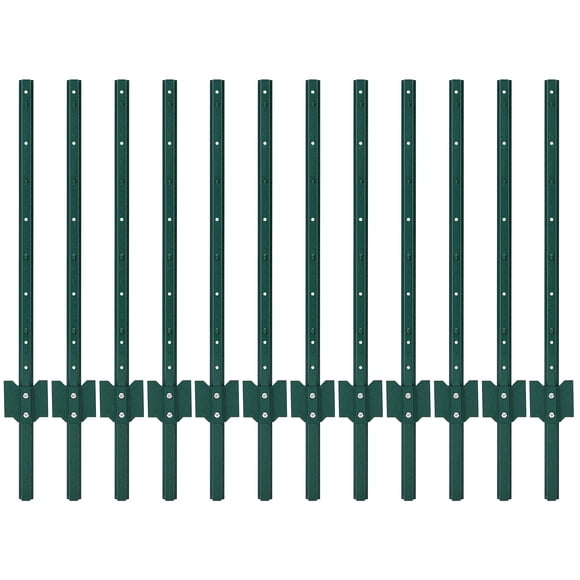 GloryStar Metal Fence Post Set of 12, T-Posts for Lawn and Garden Wire Mesh Fencing, Light Duty Outdoor Poles for Fence Lines and Signage