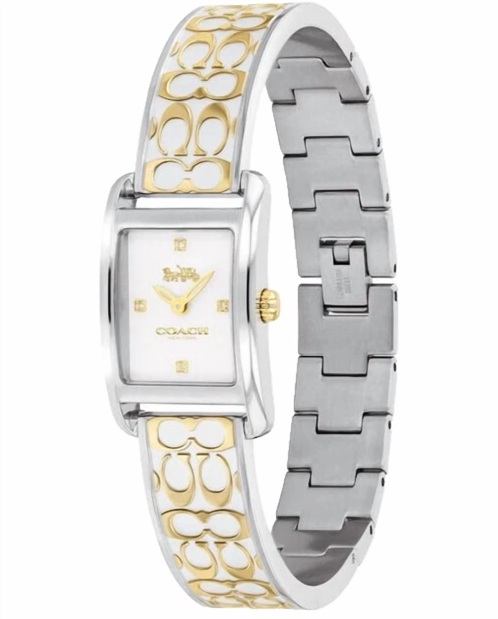 Coach Allie 14503381 Silver White Logo Dial Two Tone Bangle Womens Watch