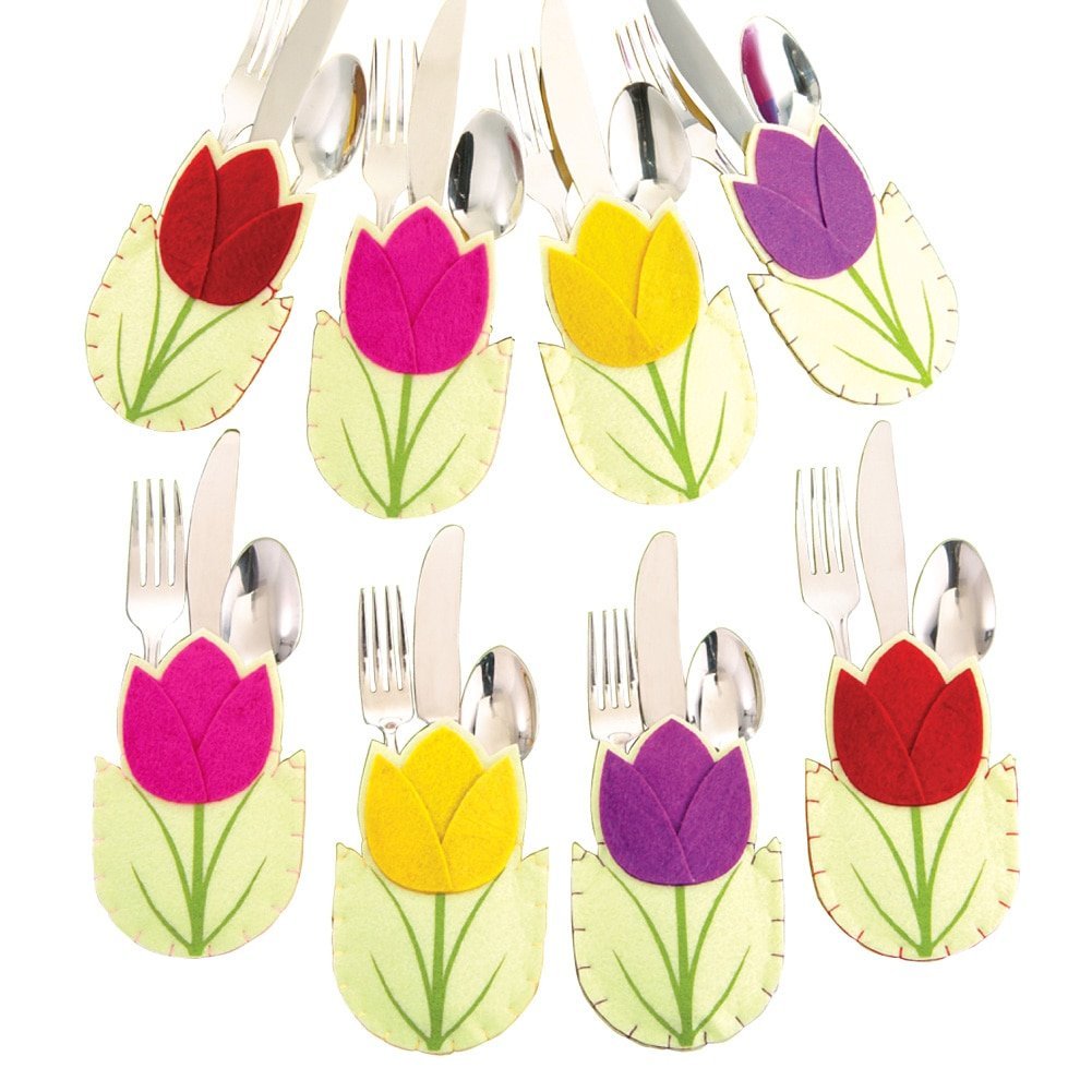 Colorful Easter Spring Silverware Holders Set of 8, Set includes 8