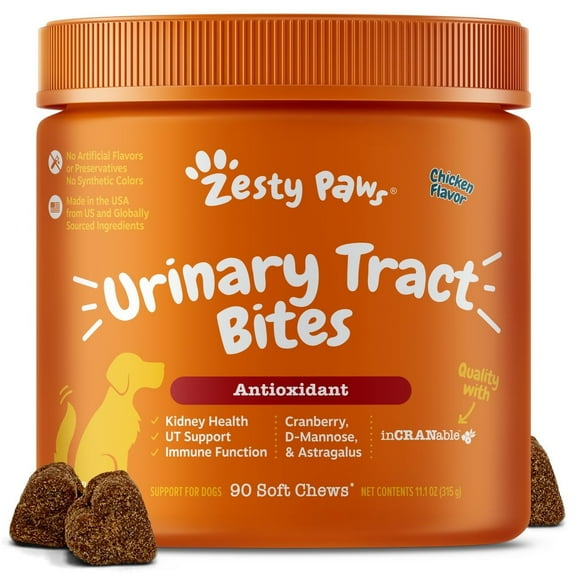 Zesty Paws Cranberry Bladder Bites Urinary Tract Support Chews for Dogs, 90 Soft Chews