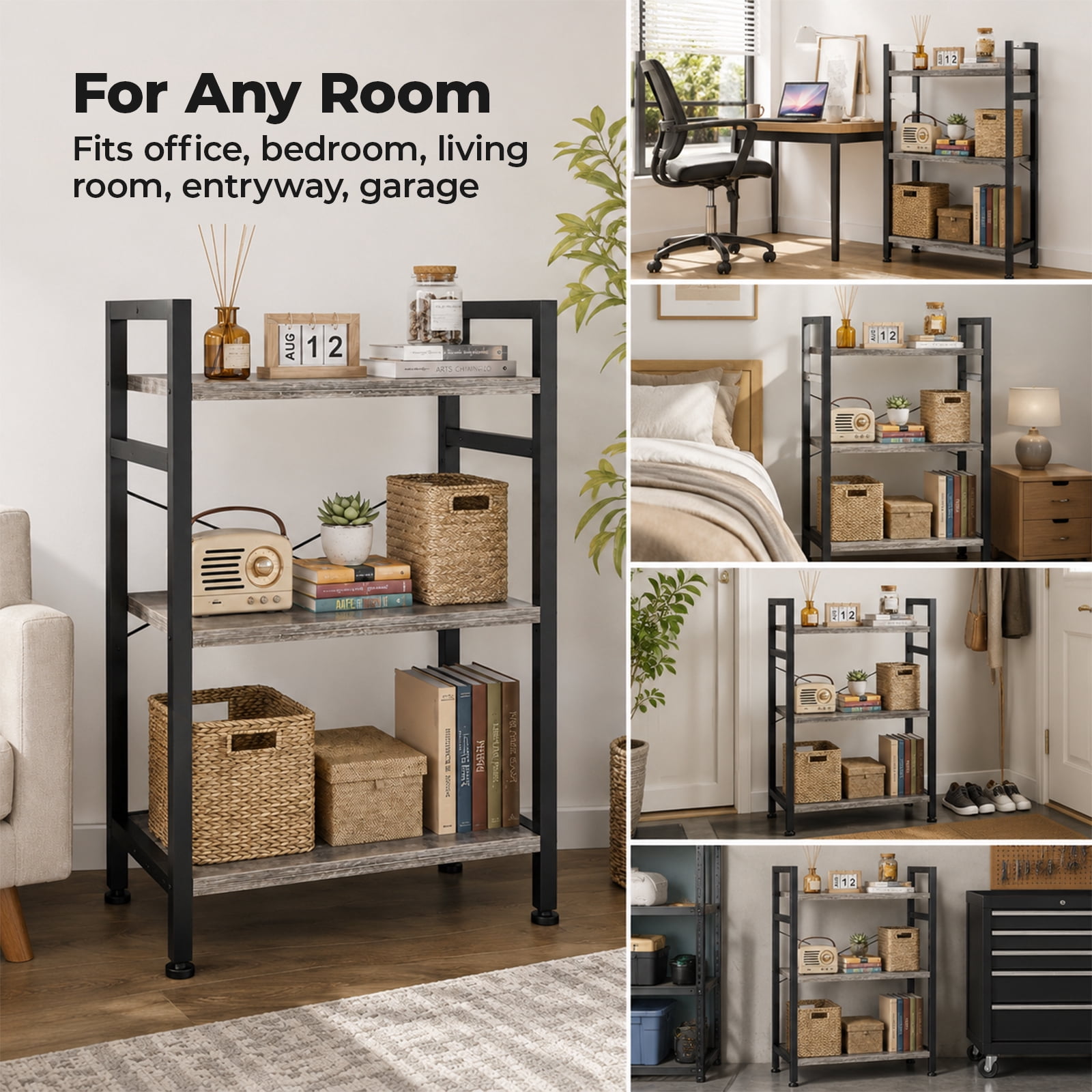 Alvantor 3/4-Tier Industrial Bookshelf, Narrow Storage Rack classical-style shelves for living rooms, homes, and offices
