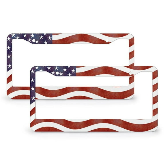 Patriotic American Flag License Plate Frame 2 Pcs Set Memorial Day Independence Day Car License Plate Frame for Women Men Auto Decoration Hardware 2 Hole Quality Aluminum Metal License Plate Cover