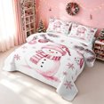 thumbnail image 3 of Erosebridal Kawaii Snowman Quilt King, Winter Snowflake King Coverlet Set, White Pink, 3-Piece, 1 Bedspread and 2 Pillowcases, 3 of 7