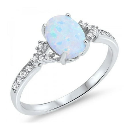 - 925 Sterling Silver Lab opal Gem Ring
