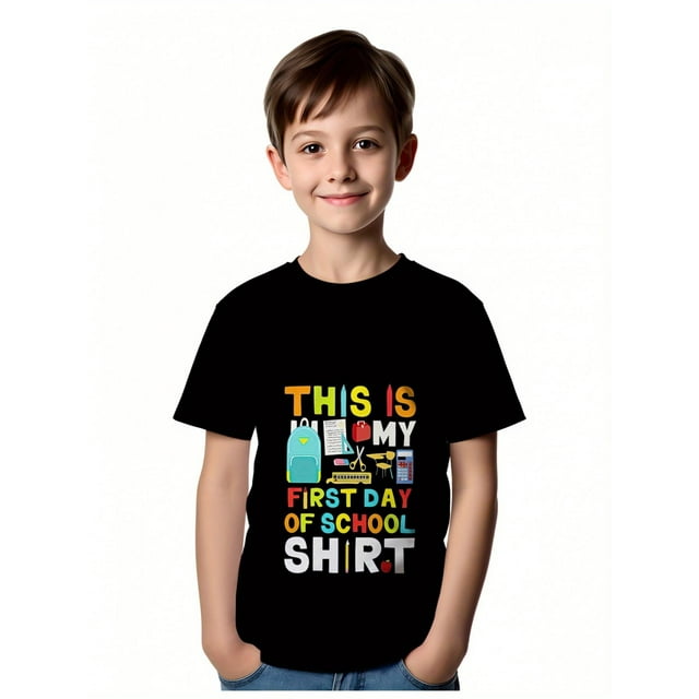 Nouveau T-Shirt pour Garçons de la Rentrée / « C'est Ma Première Journée » Imprimé à Manches Courtes Col Ras du Cou Confortable et Respirant Haut d'Été