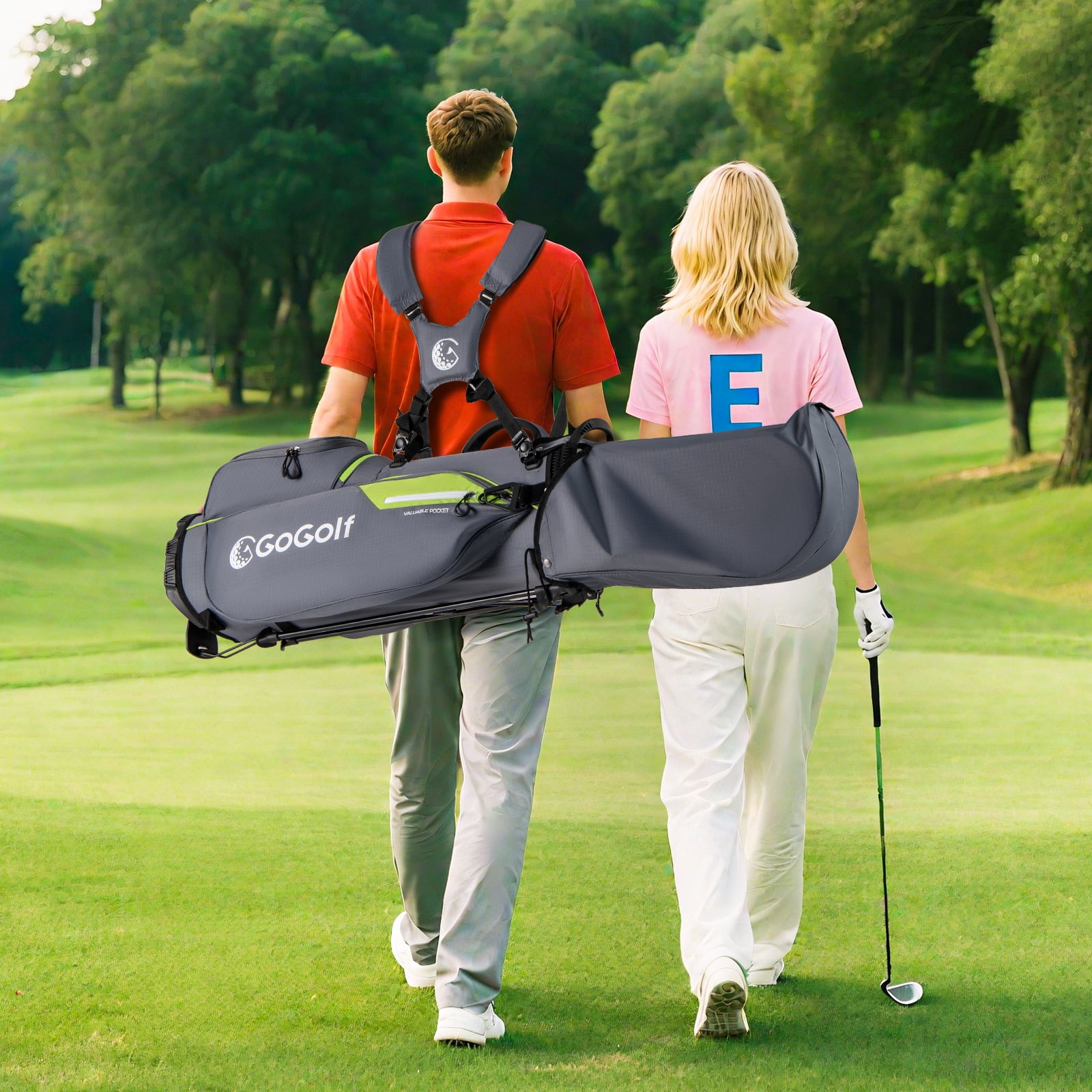 Gymax 8-Way Golf Stand Bag w/ 5 Pockets Lightweight Portable Golf Club Bag Handles Grey