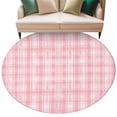 thumbnail image 6 of Pink Plaid Round Rug 8ft Washable Circle Rugs Non Slip Modern Art Checkered Farmhouse Large Area Rug Indoor Floor Carpet for Bedroom Kitchen Living Room Home Office Dining Room Nursery, 6 of 8