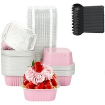 Topboutique 30 Pcs Mini Cake Pans With Lids,Aluminum Foil Brownie Baking Cups with Spoons,Square Ramekins Cupcake Cups,Disposable Muffin Tins,Dessert Cups for Christmas Birthday Party Picnics,Pink