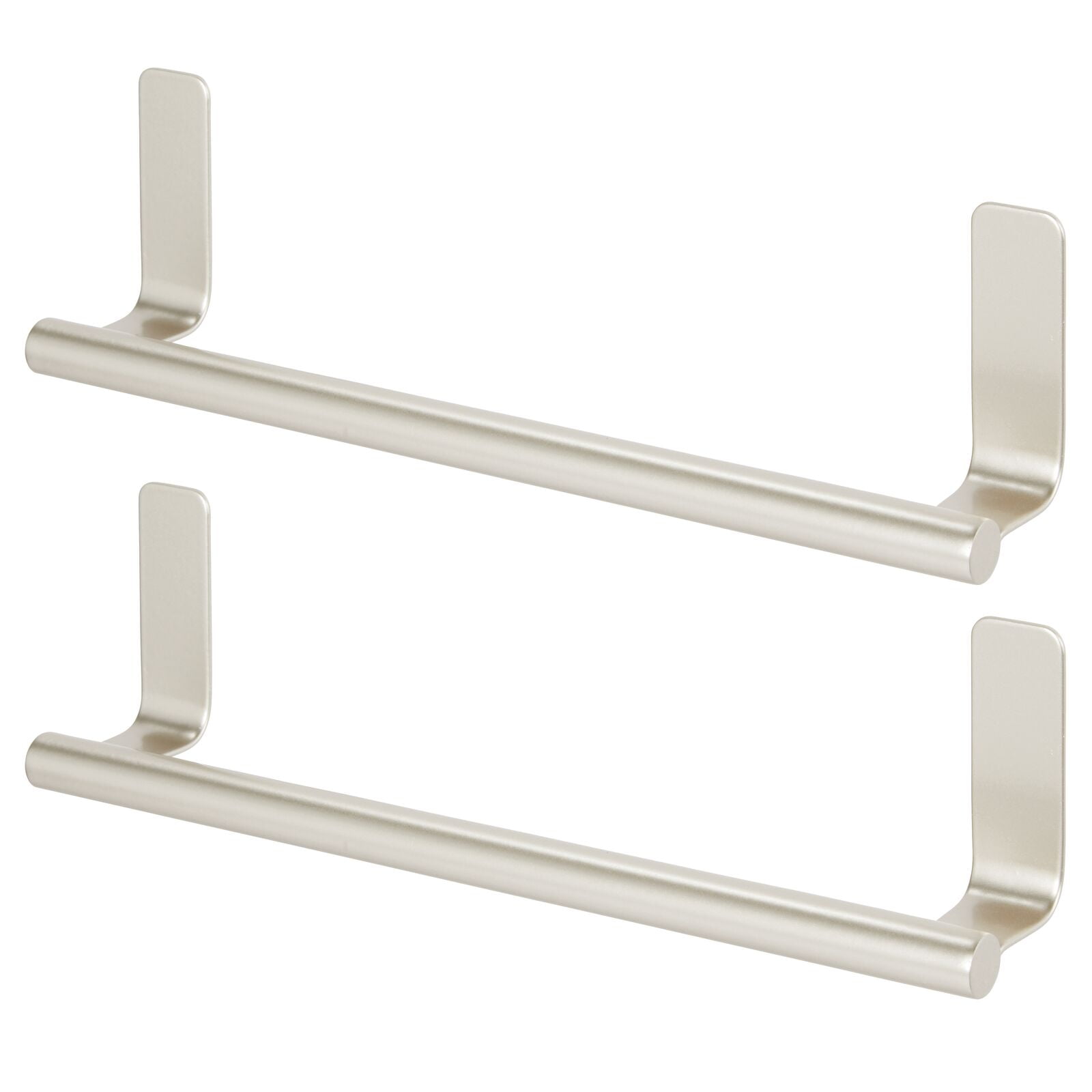 mDesign Steel Wall-Mounted Towel Rack Storage Holder - Self-Adhesive Space Saving Towel Bar for Bathroom, Kitchen - Holds Hand Towels - Stick on Doors or Cabinet - Omni Collection - 2 Pack - Satin