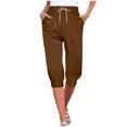 thumbnail image 1 of Timegard Womens Pants Capris Ruched Elastic Waist Comfy Casual Loose Workout Crop Trousers with Pockets, 1 of 6