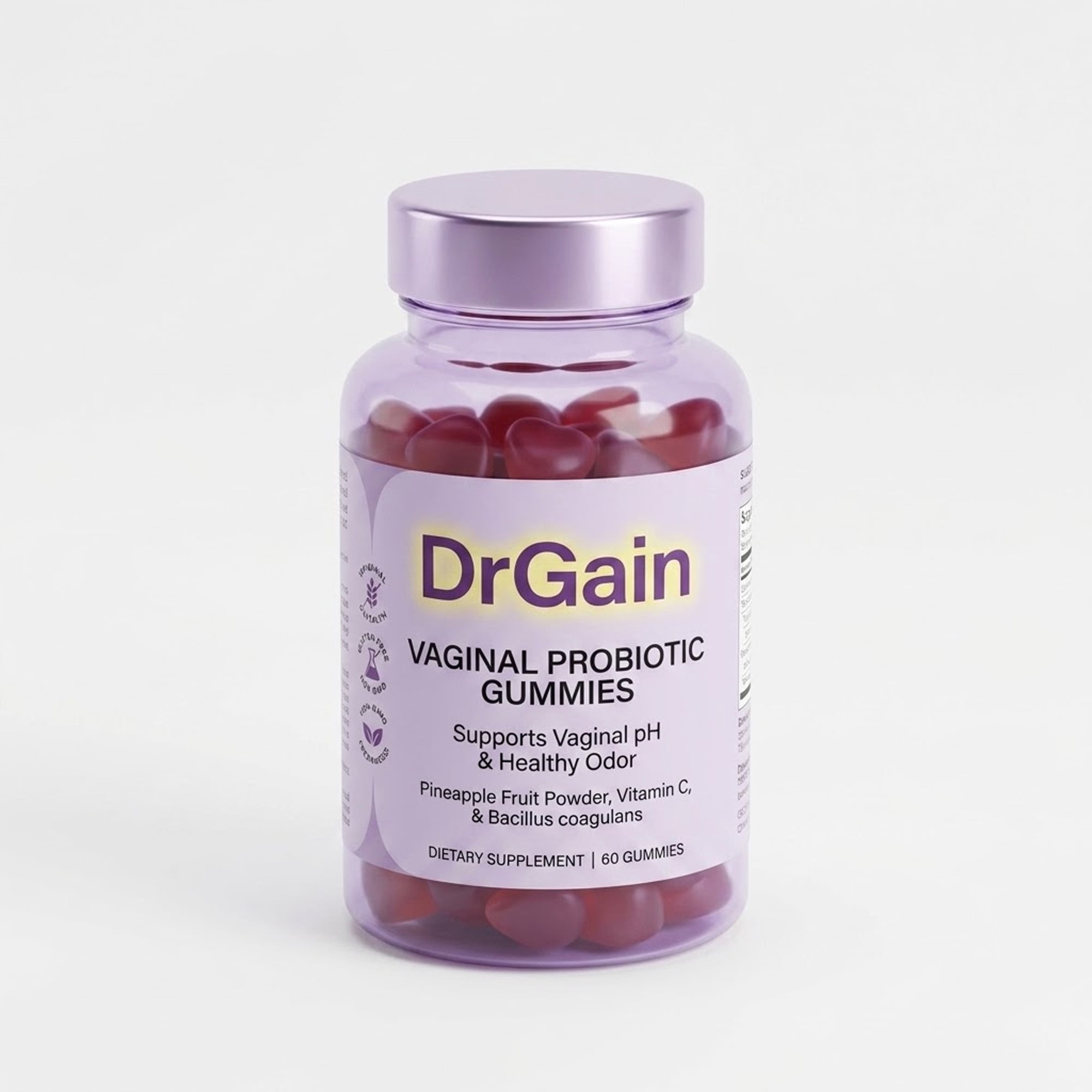 DrGiain Women's Vaginal Probiotic Gummies with Pineapple Extract & Vitamin C – Supports Healthy Vaginal pH, Odor & Flora Balance – Bacillus Coagulans – 60 Vegetarian Gummies