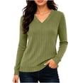 thumbnail image 2 of XRoczxe Women's V-neck long-sleeved ribbed knit top, casual solid color lightweight pullover | suitable for everyday commuting and all-day wear., 2 of 7