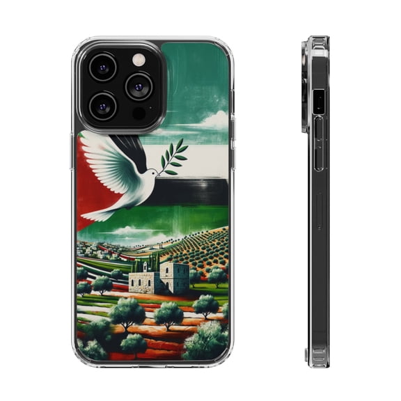 DistinctInk Hybrid (Acrylic / TPU) Clear Slim Fit Case for Apple iPhone 15 Pro (6.1" Screen) - "Harmonious Palestinian Landscapes: A Symbolic Representation"
