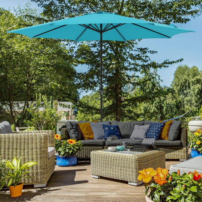 11' Patio Umbrella, Outdoor Table Market, 8 Steel Ribs, Crank