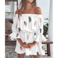 thumbnail image 3 of Vestido de mujer con estampado floral, hombros descubiertos, mangas largas con volantes, cintura alta, estilo túnica con volantes y corte en A., 3 of 5