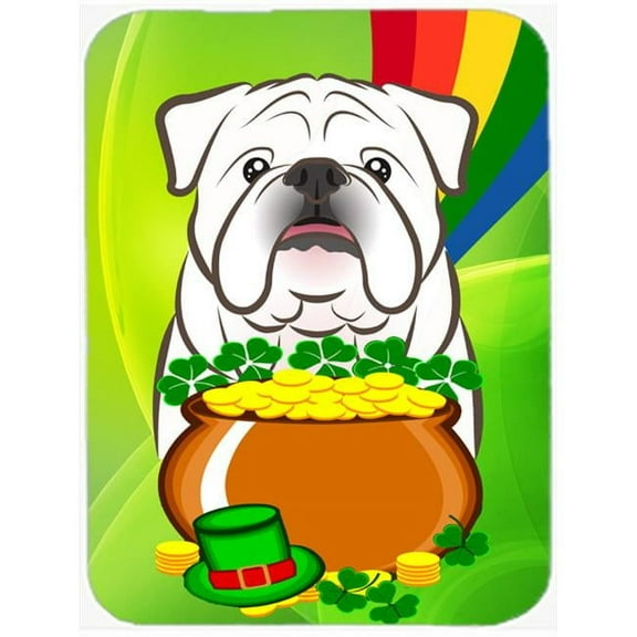 Caroline's Treasures White English Bulldog St. Patrick's Day Glass Cutting Board Large