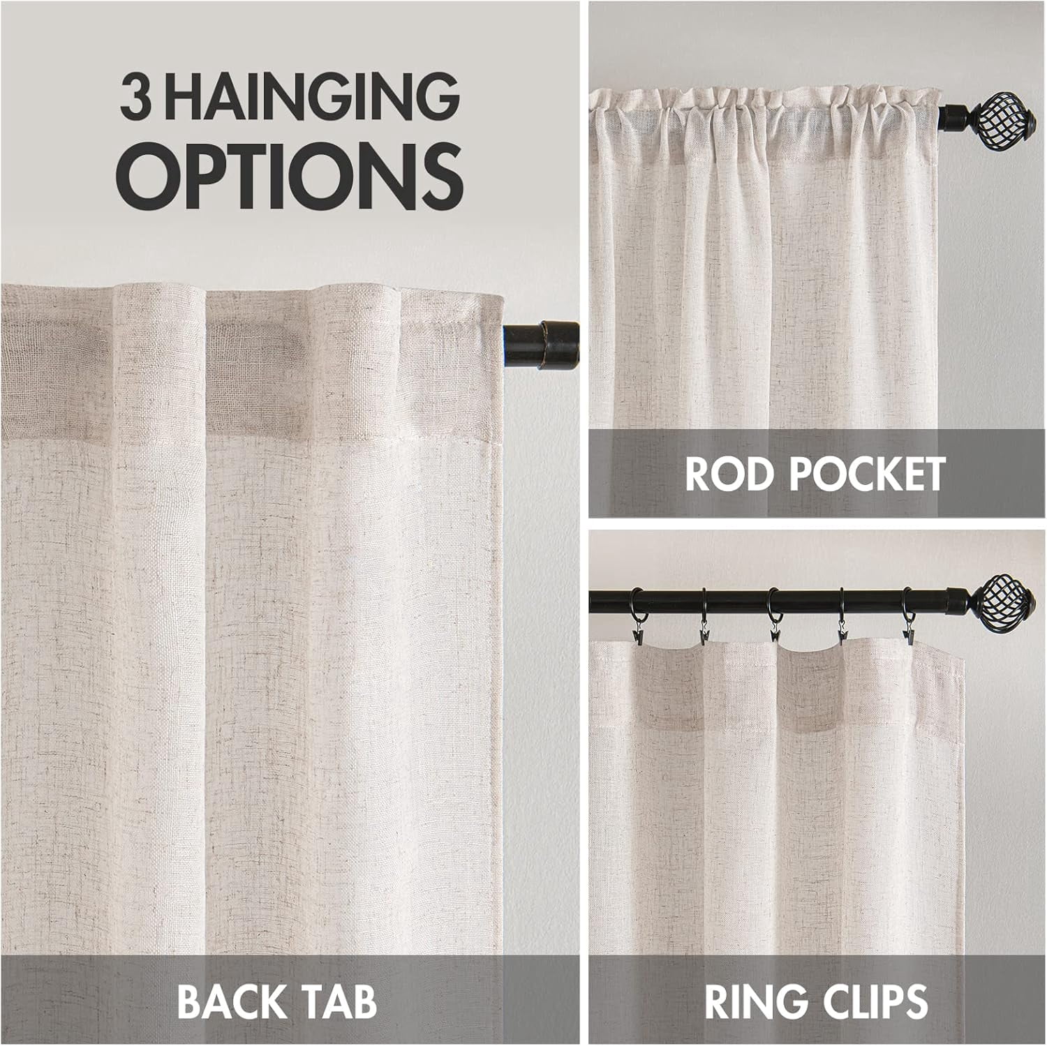 Linen Curtains 84 Inch Length 2 Panels for Bedroom Living Room, Soft Thick Linen Textured Back Tab Window Drapes Semi Sheer Light Filtering Rod Pocket Modern Farmhouse Decor