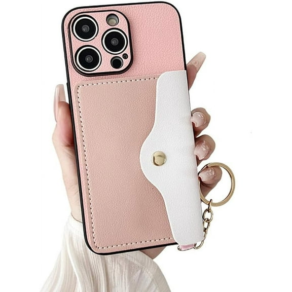 for iPhone Case,PU Leather Kickstand Card Holder Slots with Ring Holder Bumper Camera Lens Protection Soft Shockproof Phone Case (Pink,iPhone 13)