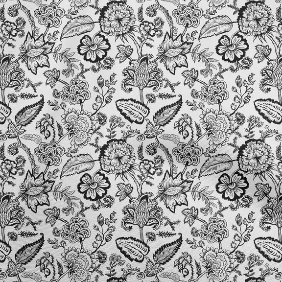 oneOone Polyester Spandex Black Fabric Jacobean Floral Craft Projects Decor Fabric Printed By The Yard 56 Inch Wide