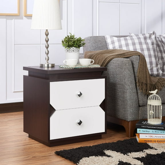 Furniture of America Micah 2-Drawer End Table, Walnut and White