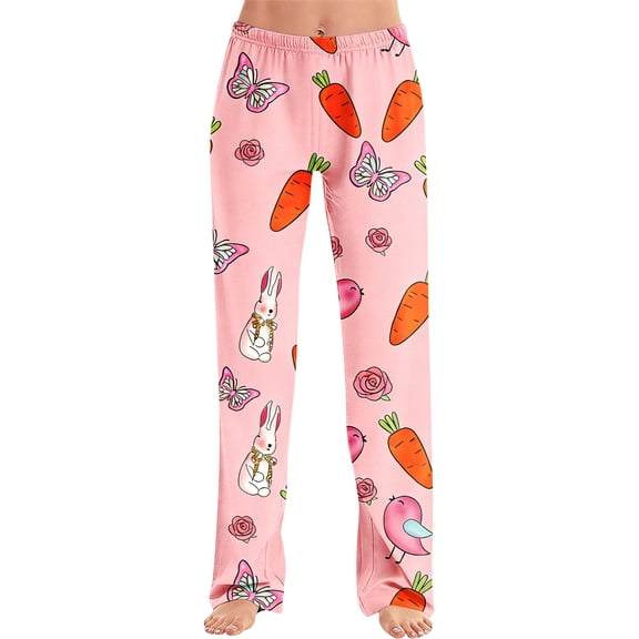PEXLYCLU Easter Pajamas, Easter Pjs, Easter Pants, Easter Sleepwear, Women's Pajama Pants Wide Leg Lounge Easter Bunny Carrot Egg Trouses Flowy Home Sleepwear Soft Capri Pajama Bottoms, A01 L