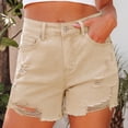 thumbnail image 4 of BOMYJESK Jean Shorts Womens Mid Waist Casual Denim Shorts Ripped Trendy Pull on Jorts Frayed Raw Hem Summer Cut Off Shorts with Pockets Beige S, 4 of 4