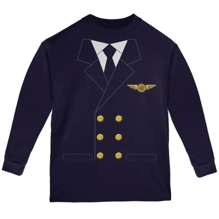 Halloween Airline Airplane Pilot Navy Youth Long Sleeve T-Shirt