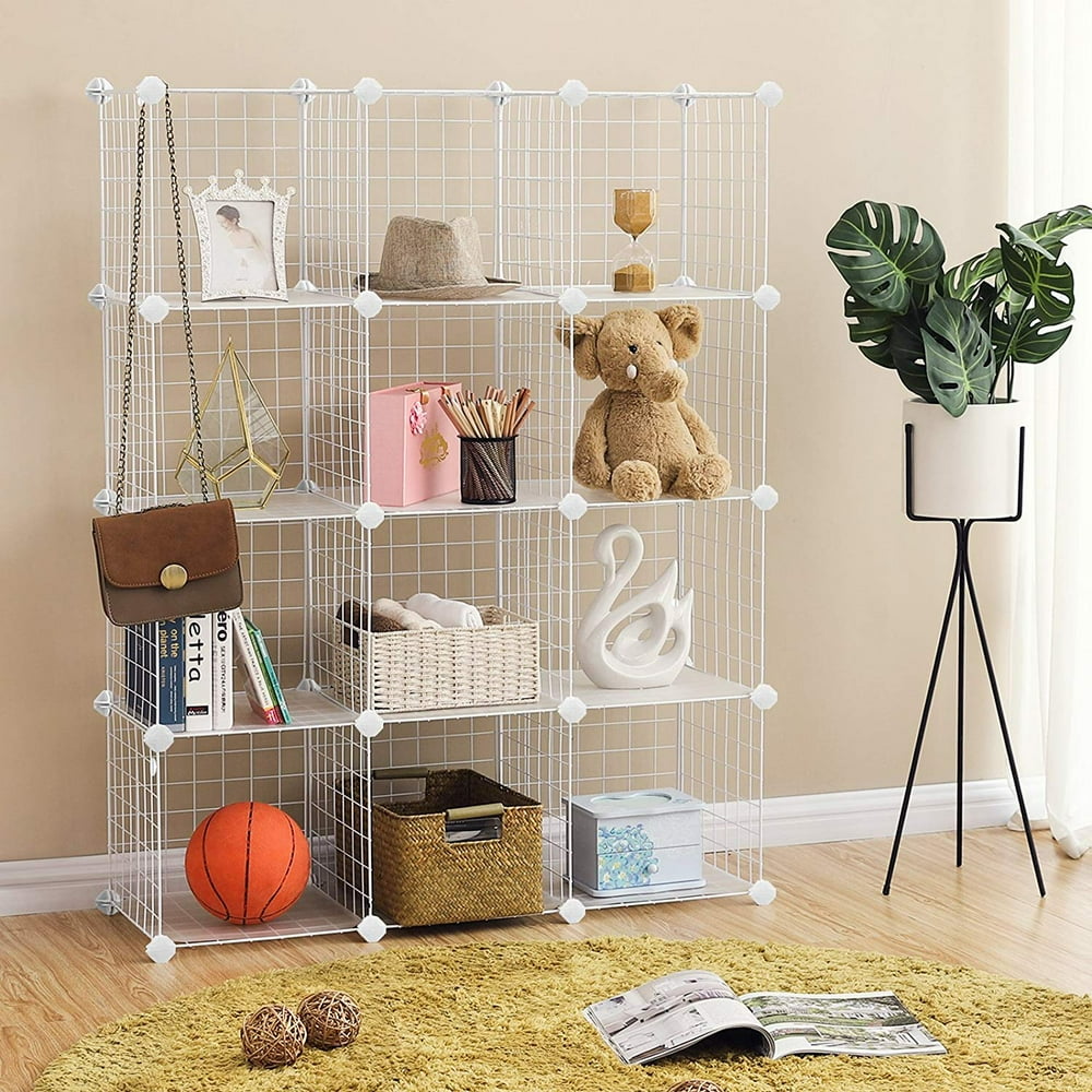 12 Cube Metal Wire Cube Storage DIY Closet Shelf Organizer