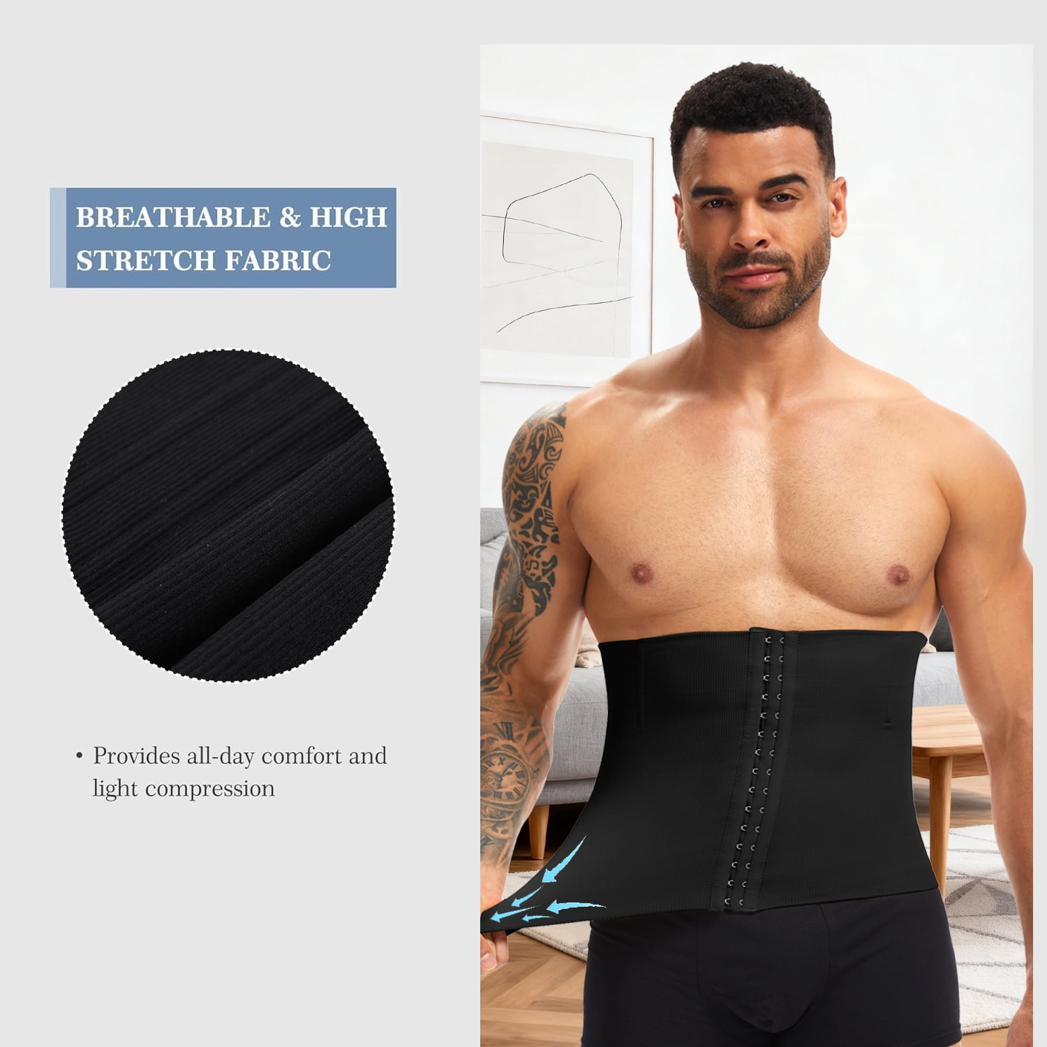 LALAMELON Waist Trainer for Men Shapewear Tummy Control Body Shaper Slimming Cincher with Hook Fajas Para Hombres