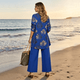 thumbnail image 3 of Textilo Womens Dressy Pant Suits 3pc 3/4 Sleeve Floral Cardigan Sleeveless Top Wide Leg Pants Set Suits Wedding Guest Pant Suits,Blue L, 3 of 5