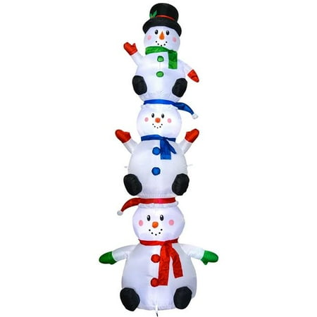 Snowman Stack - Comin DJ-SD-20159 10 ft. Three Stacking Snowman with Hats Light Up Christmas Inflatable