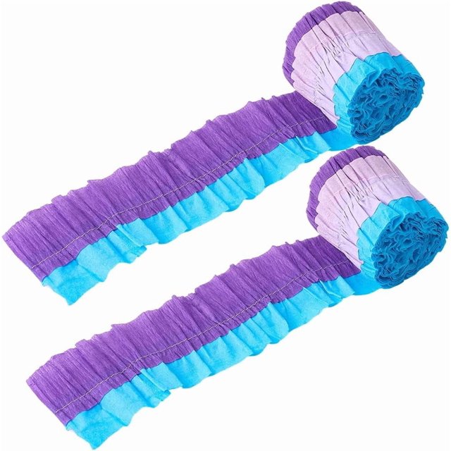Serpentinas de papel crepé (2 rollos, 7 cm, azul y morado) para fiestas de cumpleaños, decoración de bodas, manualidades