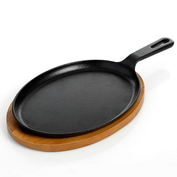 Artisanal Kitchen Supply Pre Seasoned Cast Iron Fajita Pan With Wooden Tray In Black Walmart Com Walmart Com