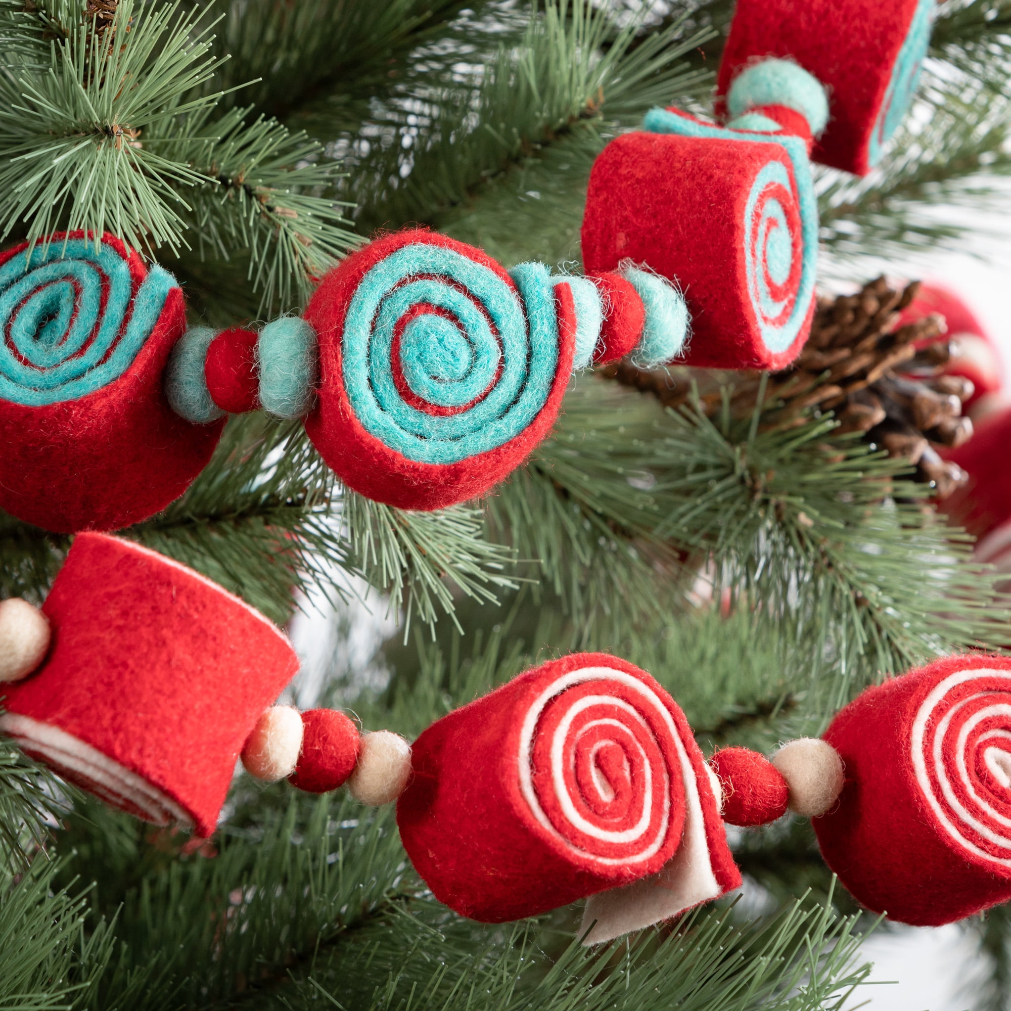 Red & White Felt Candy Garland Multicolor 68"H Wool