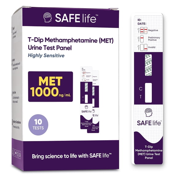 SafeLife - Methamphetamine Urine Drug Test Dip Card, At-Home Test Kit, 1000 ng/ml Cutoff Level, OTC Use - 10 Pack