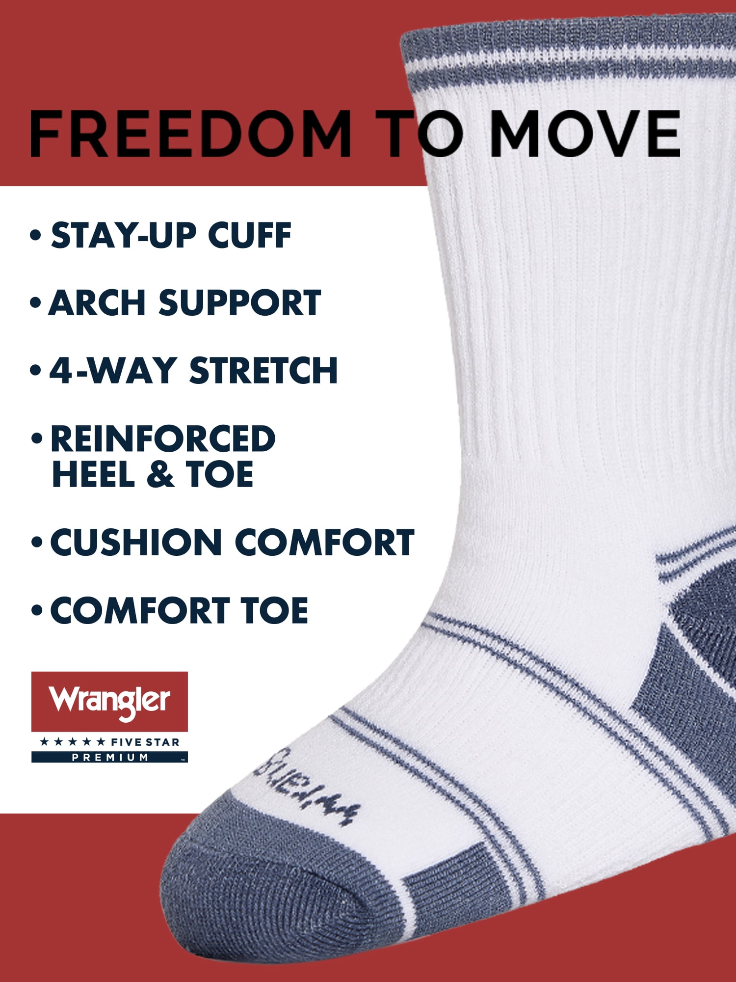 Wrangler Boys' Essentials Cool Comfort Crew Socks, Assorted Cushioned Socks for Kids, Small, 6-Pack
