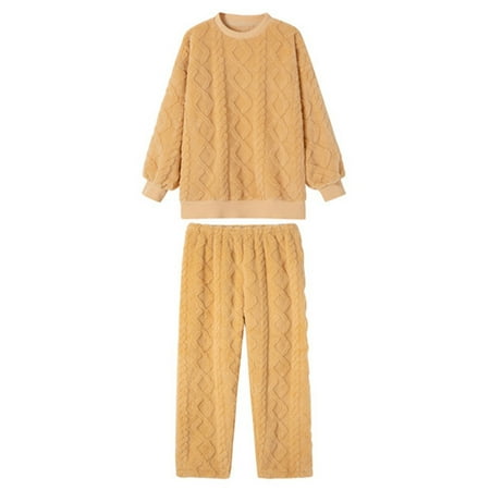 

Calzi Tops And Pants Pajamas Sets for Women Baggy Nightwear Loose Fleece Fuzzy Lounge Set Elastic Waist Pjs Sleepwear Yellow 2XL