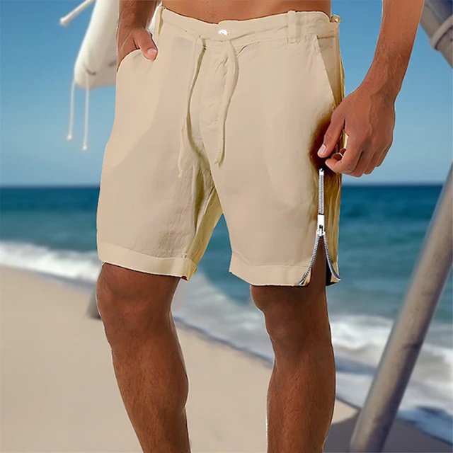 Puntoco Pantalones Cortos Casuales Para Hombre, Pantalones Deportivos Con Cordón Y Cremallera De Color Sólido Con Bolsillos Caqui L,Pantalones Cortos Hombre