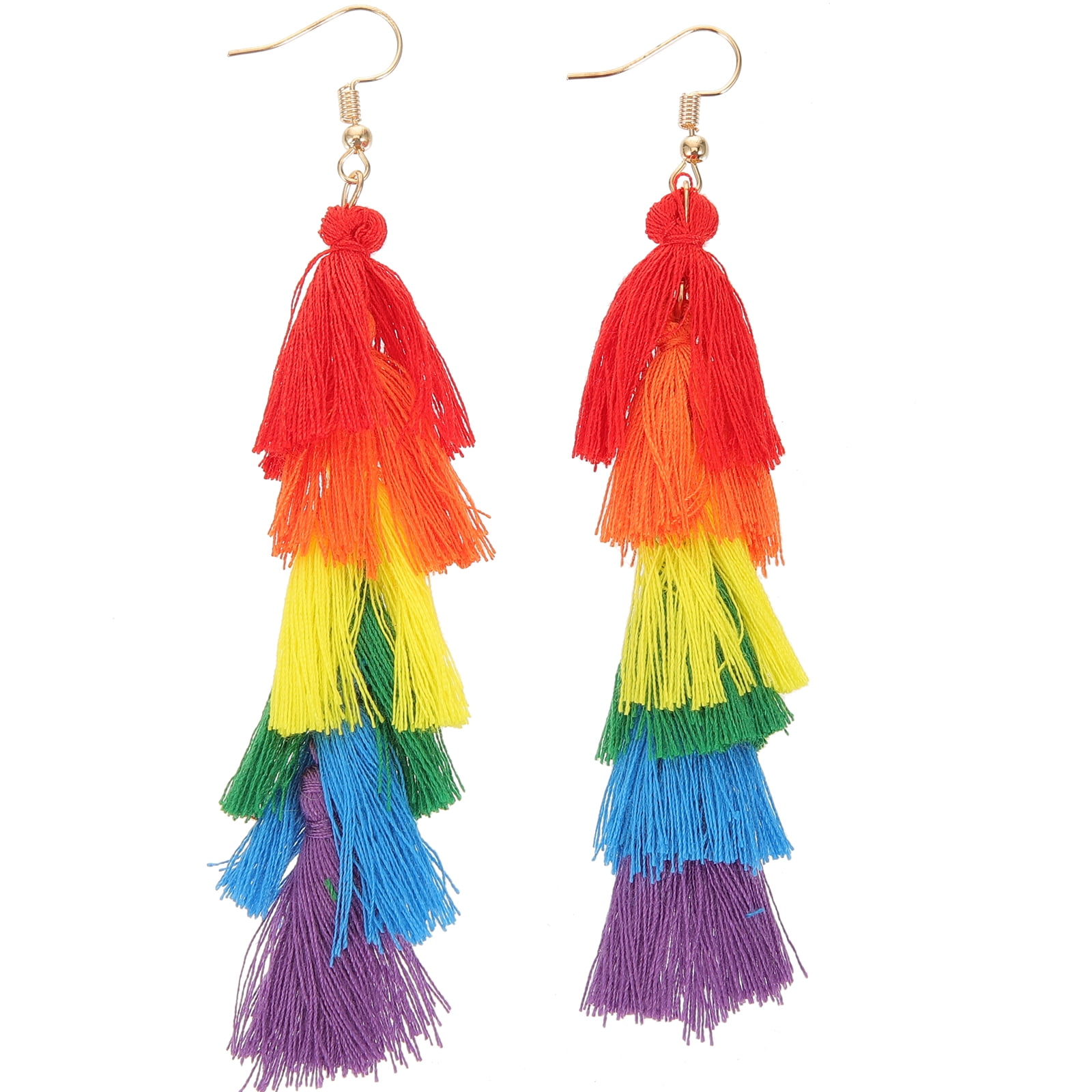 Pride Accessories 1 Pair Rainbow Tassel Drop Earrings Rainbow Tassel