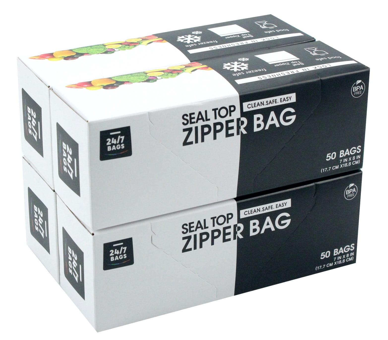 24/7 Bags Double Zipper Storage Bags, Quart Size, 200 Count (4 Packs