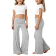 thumbnail image 3 of qolati Girls Yoga Pants Fold Over Low Waist Wide Leg Sweatpants Flare Leggings Bell Bottoms Y2k Lounge Trousers 5-14 Years Gray, 3 of 7