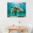 thumbnail image 2 of Awypu  Canvas Green Sea Turtle Wall Art Prints Submarine Picture Modern Blue Ocean Animal Painting Prints Small Framed Ready to Hang for Bathroom Living Room Nursery Room, 2 of 4