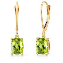Gem Stone King 14K Yellow Gold Green Peridot Earrings for Women | 1.80 Cttw | Gemstone August Birthstone | Cushion 7X5MM
