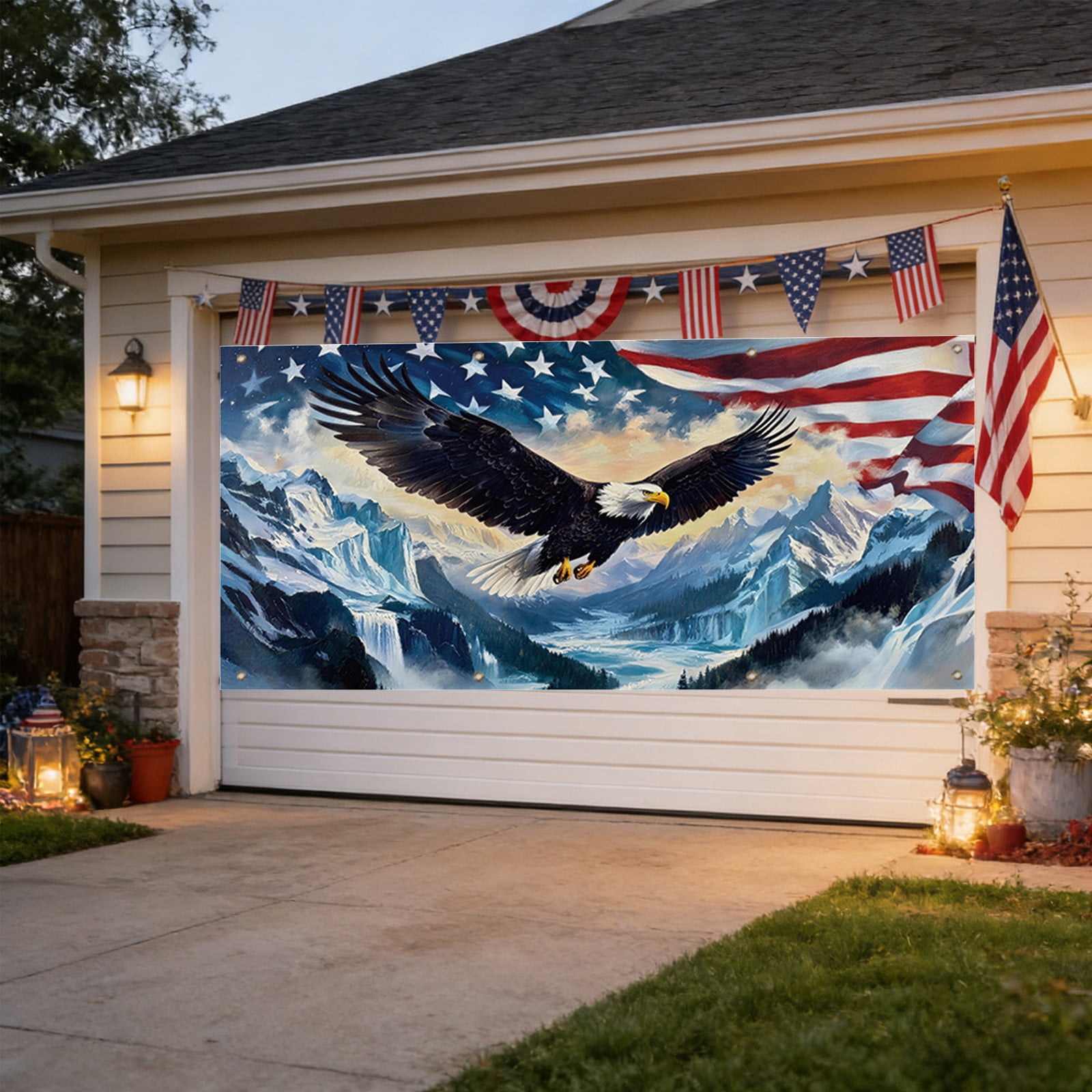 157.4X72.8 In 250Th Usa Anniversary Patriotic Garage Door Cover Bird Flag 4Th Of July Decor