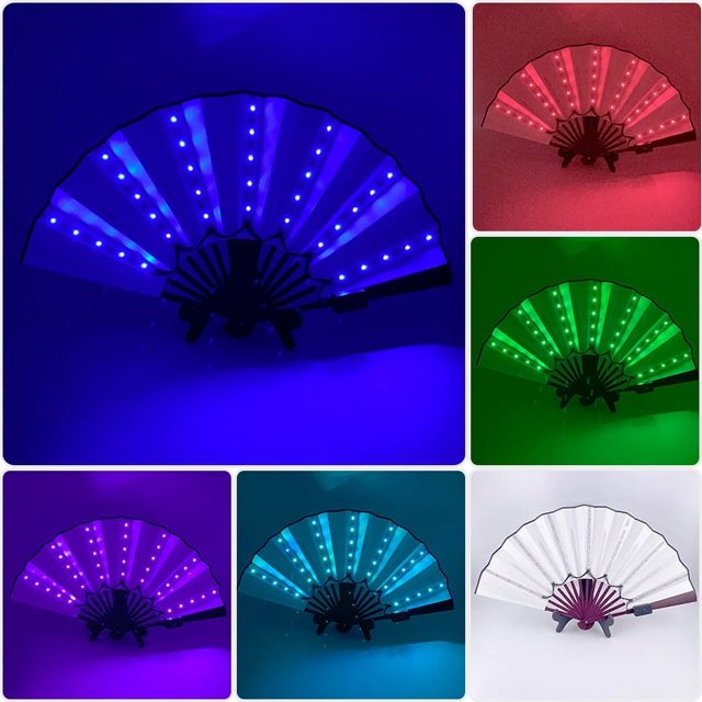 Abanico plegable chino de mano con luces LED de colores brillantes y control remoto para fiestas, espectáculos en el escenario, fiestas de cumpleaños, bailes, bodas, bares y clubes nocturnos,