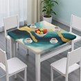 thumbnail image 3 of Blue and Gold Marble Golden Dots Pattern Square Fitted Tablecloth with Elastic Edge,Square Table Cover,Washable Elastic Table Cover for Home Kitchen Party Decor 36"x36", 3 of 6