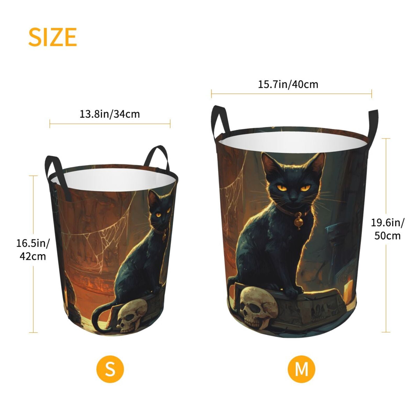 Large Laundry Basket with Handles - Halloween Skull Black Cat Vintage Kids Baby Dirty Clothes Laundry Hamper for Bedroom Aesthetic
